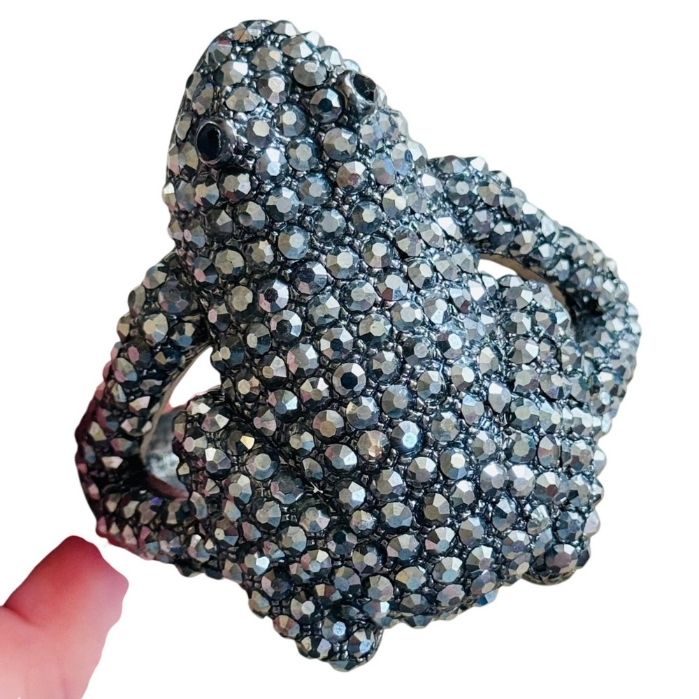 Frog Encrusted Rhinestone‎ Hinged Clamper Bracelet Statement Smoky Statement 90s